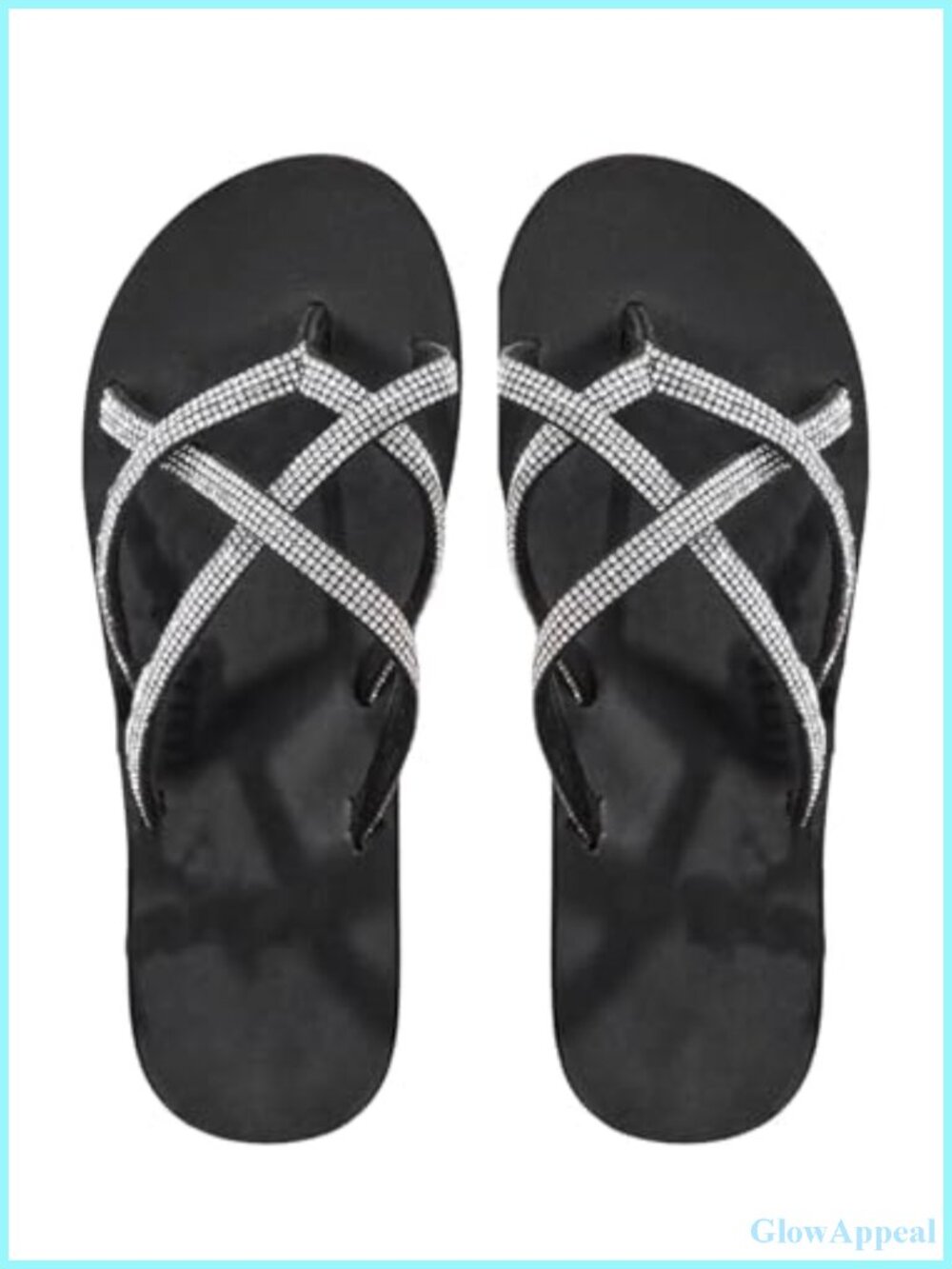 Women's Rhinestone Flat Sandals Sparkly Strappy Slip On Summer Beach Shoes